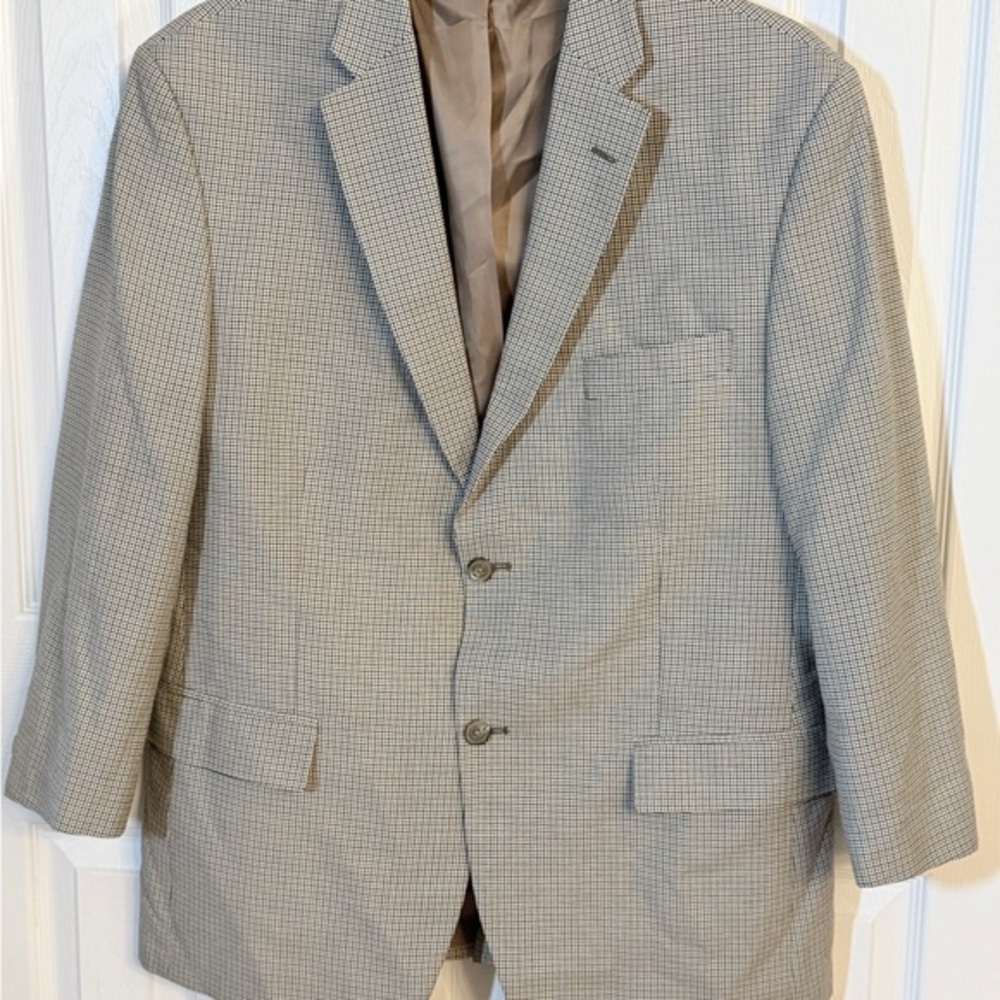 Haggar Men's Classic Brown/Cream Checkered Blazer EUC DH